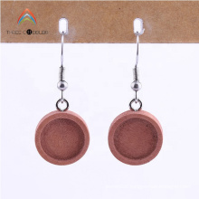 Y0086 Coffee Color Round Blank Wood Cabochon Setting Dangle Earrings Women